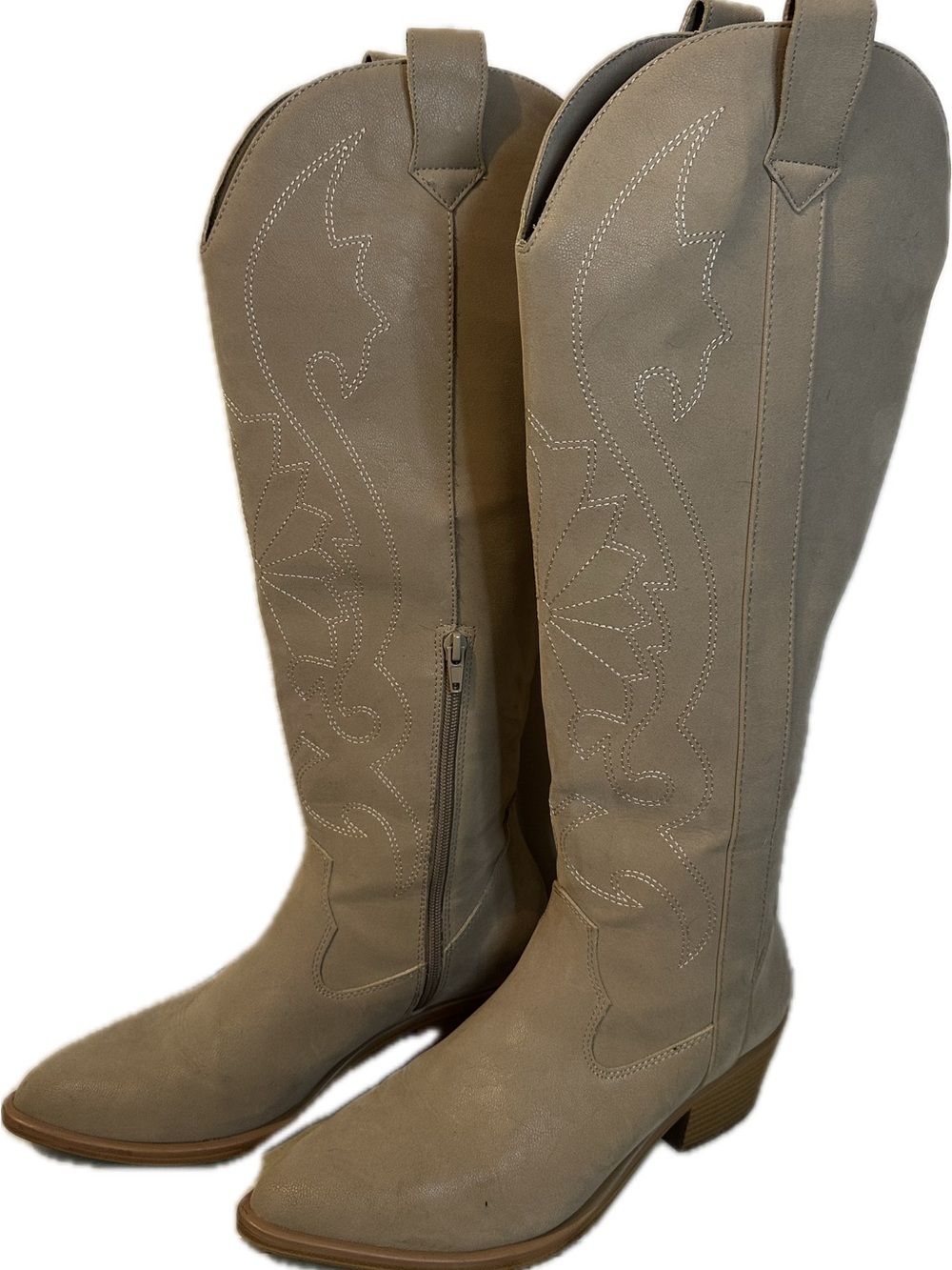 Pink Lily Women's Knee-High Western Boots in Taupe
